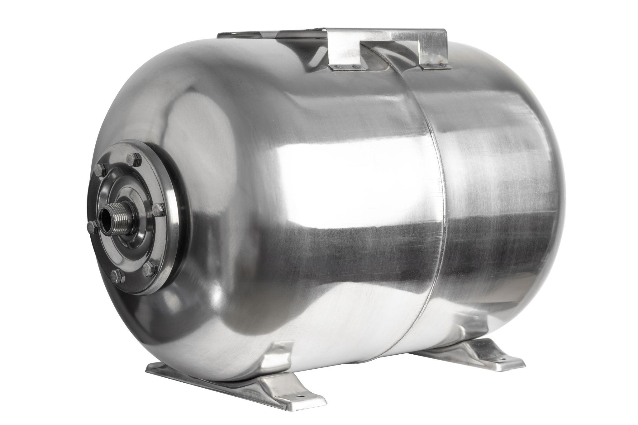 Stainless steel expansion tank for a pump station. Pump booster pressure vessel.