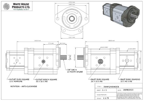Picture of 44 + 19 CC/REV PIGGY BACK HYDRAULIC