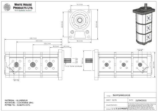 Picture of WHP EQUIVALENT HYDRAULIC GEAR PUMP